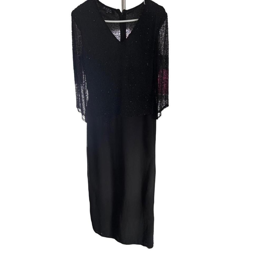 JKara New York Black Beaded Lace Evening Gown Dress Petite Formal Mother Bride